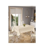 Jumbo Jakar Pano Desen Leke Tutmaz Jakarlı 150x220 Cm Lüks 8 Kişilik Masa Örtüsü Krem (Beyaz)