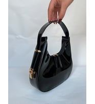 CherryBag Özel Askı Detaylı Kadın Kol Çanta Rugan Bordo kadın hediye (Siyah)