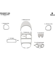 Meriç® Peugeot 206 Ön Torpido Kaplama Maun 8 Parça 1998-2001 (Alüminyum)