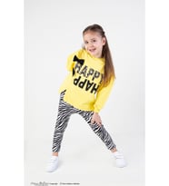 Kız Çocuk Pamuklu Zebra Desen Orta Kalınlıkta Taytlı Alt-Üst Takım (Sarı)
