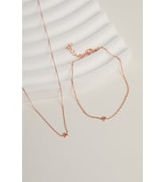 Elika Silver 925 Ayar Gümüş Minimal Yıldız Kolye ve Bileklik İkili Set (Rose)