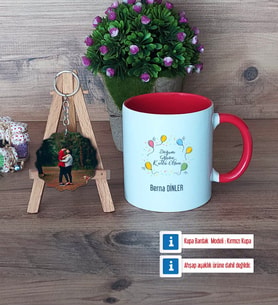 Doğum Günü Hediyesi Kupa Bardak Beyaz ve Fotoğraflı Ahşap Anahtarlık Hediye (Model 2)