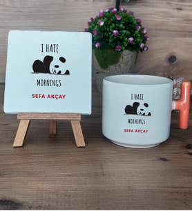 Sevimli Panda Hediye Seti Kupa Bardak T Kulplu ve Dekoratif Taş Arkadaşa Hediye (Model 7)