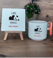 Sevimli Panda Hediye Seti Kupa Bardak T Kulplu ve Dekoratif Taş Arkadaşa Hediye (Model 7)