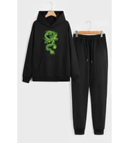 Unisex Chinese Dragon Baskılı Eşofman Takımı (Siyah)