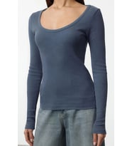 Moda Havuz Yaka Örme Slim Düz Desen Casual Günlük Regular Uzun Kol Bluz (İndigo)