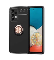 Samsung Galaxy A53 5G Kılıf Yüzüklü Magnetli Ravel Case Kapak (Siyah-Rose Gold)