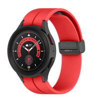 Samsung Galaxy Watch 4 5 Pro 40 42 44 45 46mm Uyumlu Kavisli Coastal Manyetik Tokalı Silikon Kordon (Kırmızı)
