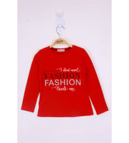 Toontoy Kız Çocuk Fashion Baskılı Tişört (Kırmızı)
