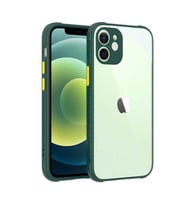 Uyumlu Model Apple iPhone 12 Kılıf Kenar Renkli Sararmaz Şeffaf Kapak (Koyu Yeşil)