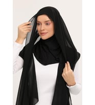 Hazır Lüks Pratik Hijablı  Şifon Şal (Siyah)