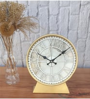 Markakanvas Metal Kasalı (Altın -Gold Renkli) Mermer Desenli  Masa ,Konsol Saati (Beyaz)