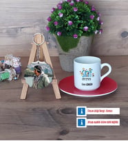 Erkek Sınıf Öğretmenine Hediye Türk Kahvesi Fincanı Ahşap Altlıklı ve Fotoğraflı Ahşap Anahtarlık Hediye Öğretmenler Günü Hediyesi (Model 3)
