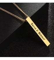 Kişiye Özel İsimli Kalp Paslanmaz Karamaz Çelik Kolye Uzun Bar Çubuk Kolye (Gold)