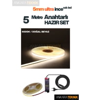 Mutfak Tezgah Üstü Için Ince Cob Şerit Led 12v Adaptör Tak Çalıştır Anahtarlı ( 5 Metre ) (Ilık Beyaz)