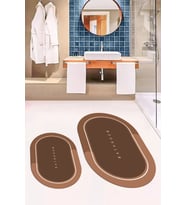 EVDEYA Dijital Baskılı Yıkanabilir Bathroom Yazılı Oval Banyo Paspası Klozet Takımı, OKLOZET-1-GRİ, (Kahverengi)