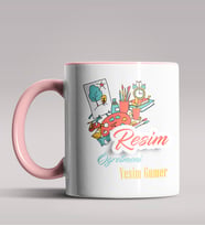 Kişiye Özel Resim Öğretmeni Tasarımlı Siyah Renk Kupa Bardak  (Pembe)