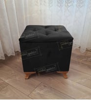 Lüks Sandıklı Tabure Puf 45 x 45 cm Ceviz Ayak (Siyah)