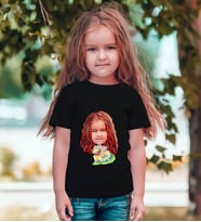 BK Gift Kişiye Özel Kız Çocuk Karikatürlü Beyaz T-Shirt-12 (Siyah)