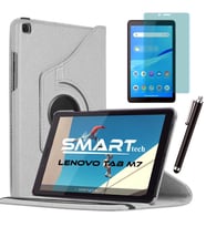 Lenovo Tab M7 7 inç Standlı Tablet Kılıfı Ekran Koruyucu Kalem Set (Gümüş)