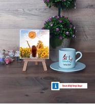 Patoloji Teknikeri Fotoğraflı Dekoratif Taş, Ahşap Altlıklı Türk Kahvesi Fincanı Hediye (Model 2)