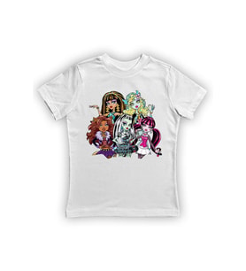 MONSTER HIGH baskılı pamuklu penye kumaş yazlık çocuk tişört (Beyaz)