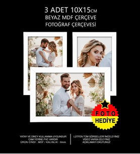 3 Adet 10x15 Çerçeve - Mdf Çerçeve - Fotoğraf Çerçevesi (Beyaz)