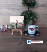 Sevgiliye Hediye Fotoğraflı Dekoratif Taş, Ahşap Altlıklı Türk Kahvesi Fincanı Hediye (Model 7)