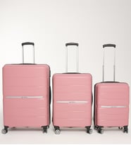 GBag Kırılmaz PP 3 lü Valiz Seti, PP Silikon Bavul 3 lü Set Büyük, Orta ve Kabin Boy Bavul Valiz (Açık Pembe)