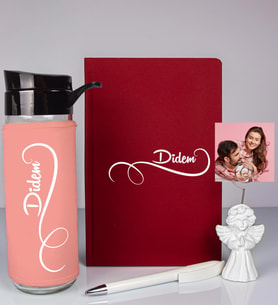 Kişiye Özel Defter Kalem Matara Ve Fotoğraflı Notluk Seti 93555 (Bordo)