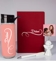 Kişiye Özel Defter Kalem Matara Ve Fotoğraflı Notluk Seti 93555 (Bordo)