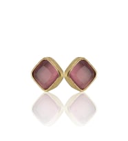 Kadir Jewellery 22 Ayar Altın Kaplama Kadın Minimal Küpe -El İşçiliği Ve Hipoalerjenik Küpe (Pembe)