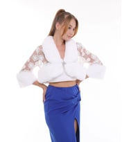 Uzun Kollu Suni Kürklü Dantel Bolero (Desenli)