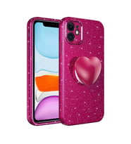 Uyumlu Model Apple iPhone 11 Kılıf Simli Pop Soketli Kalp Kapak (Mürdüm)