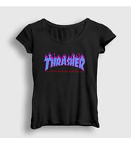 Presmono Kadın Beyaz Logo V2 Thrasher T-Shirt 278461tt (Siyah)