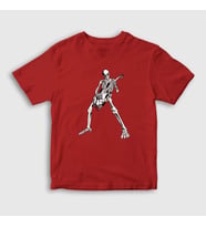 Presmono Unisex Çocuk Beyaz Skeleton Guitarist Music Rock T-Shirt 340017tt (Kırmızı)