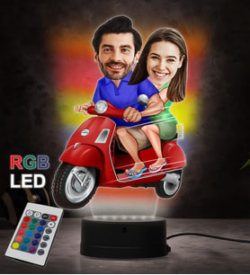 Doğum Günü Hediyesi,Sevgiliye Hediye, Kişiye Özel Fotoğraflı Motorcu Çift Karikatür 3D Led Lamba (RGB)