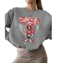 Sweatshirt Sweatshirt kalın Bej 3 iplik şardonlu Lanetli çocuk Baskılı unisex kadın erkek bisiklet (Gri)