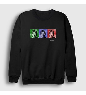 Presmono Unisex Beyaz Portraits Beatles John Lennon Sweatshirt 35079tt (Siyah)