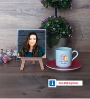 Doğum Günü Hediyesi Fotoğraflı Dekoratif Taş, Ahşap Altlıklı Türk Kahvesi Fincanı Hediye (Model 3)