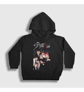 Presmono Unisex Çocuk Beyaz Band Stray Kids Kapüşonlu Sweatshirt 122541tt (Siyah)