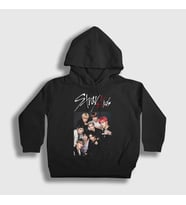 Presmono Unisex Çocuk Beyaz Band Stray Kids Kapüşonlu Sweatshirt 122541tt (Siyah)
