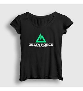 Presmono Kadın Beyaz Logo Oyun Delta Force Hawk Ops T-Shirt 476457tt (Siyah)