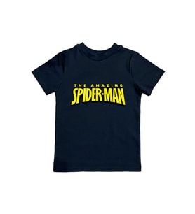 Spiderman baskılı örümcek adam pamuklu penye kumaş yazlık çocuk tişört (Siyah)