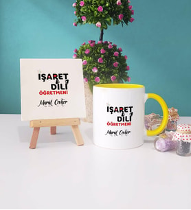 İşaret Dili Öğretmeni Kupa Bardak Lacivert Dekoratif Taş Baskı (Model 4)