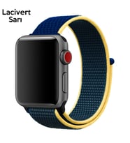 Ally Apple Watch 7-8 41mm 6-5-4 40mm Nylon Loop Spor Kayış Kordon 3-2-1 38mm (Lacivert-Sarı)