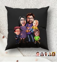 BK Gift Kişiye Özel Aile Karikatürlü Premium Kumaş Siyah Kırlent Yastık, Ev Hediyesi, Ev Dekorasyonu, Kişiselleştirilmiş Yastık, Dekoratif Hediye (Model 7)