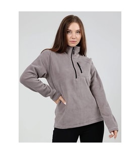 Kadın Polar Yarım Fermuarlı Outdoor Cepli Spor Polar (Gri)