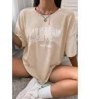 Unisex California West Coast Baskılı Tasarım Tshirt (Bej)