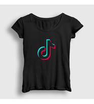 Presmono Kadın Beyaz Logo Sosyal Medya Tiktok T-Shirt 485917tt (Siyah)